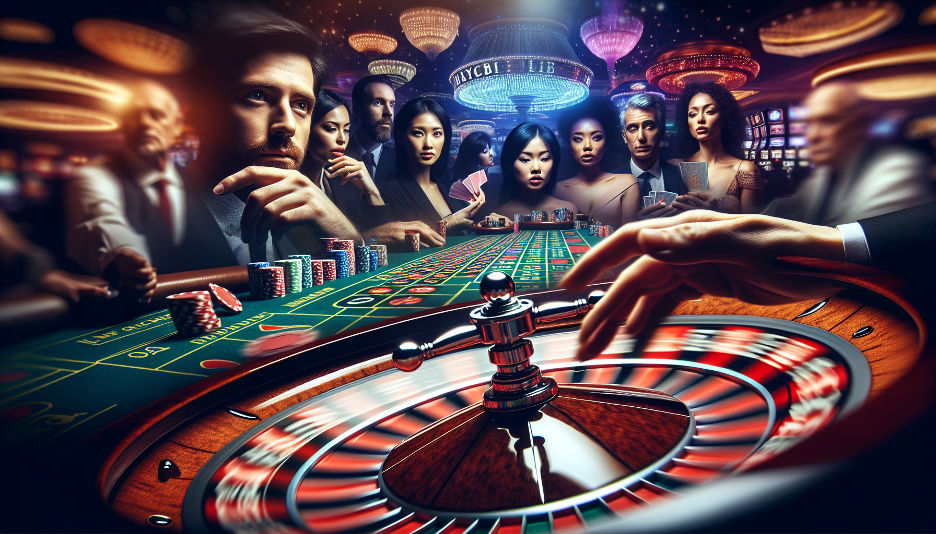 En bild som illustrerar en massa spelare runt ett roulette bord